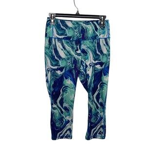 Patagonia Paint Swirls Blue and Green Athletic Capris. Size Small.